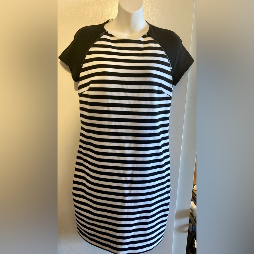 Michael Kors Black and White Striped Dress